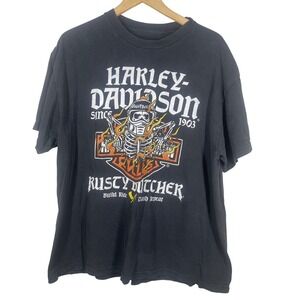 Harley-Davidson x Rusty Butcher Mens Black Skeleton Flame Graphic T-Shirt XL